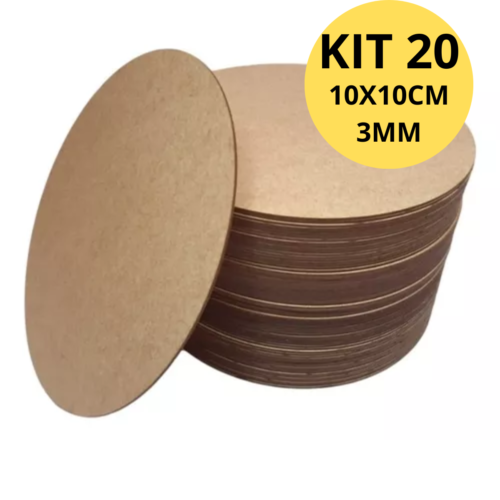 Kit 20 Supla Souplat Mdf Cru 10x10 3mm Base Redonda Bolachas