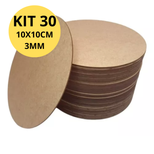 Kit 30 Supla Souplat Mdf Cru 10x10 3mm Base Redonda Bolachas